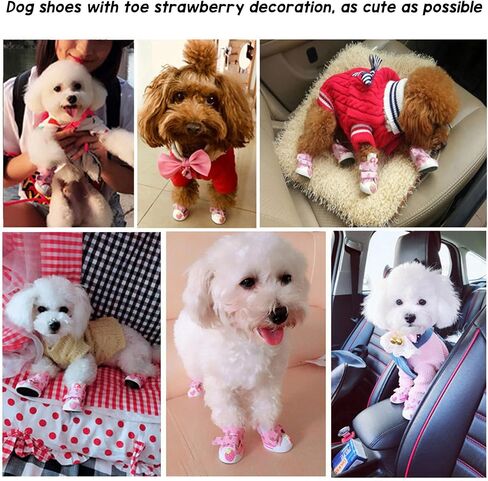 Dog Shoes, Strawberry Dog Boots, Slip Resistant Breathable Cute Puppy Dog Shoes for Small Dogs Teddy Bichon Pomeranian (QAS2) in Kuwait