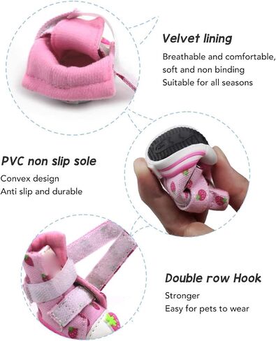 Dog Shoes, Strawberry Dog Boots, Slip Resistant Breathable Cute Puppy Dog Shoes for Small Dogs Teddy Bichon Pomeranian (QAS2) in Kuwait