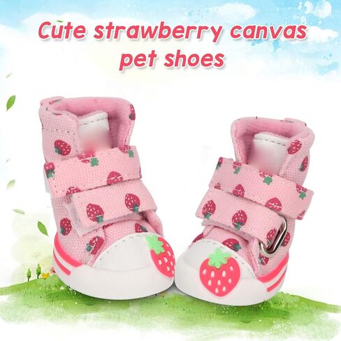 Dog Shoes, Strawberry Dog Boots, Slip Resistant Breathable Cute Puppy Dog Shoes for Small Dogs Teddy Bichon Pomeranian (QAS2) in Kuwait