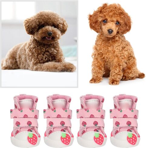 Dog Shoes, Strawberry Dog Boots, Slip Resistant Breathable Cute Puppy Dog Shoes for Small Dogs Teddy Bichon Pomeranian (QAS2) in Kuwait