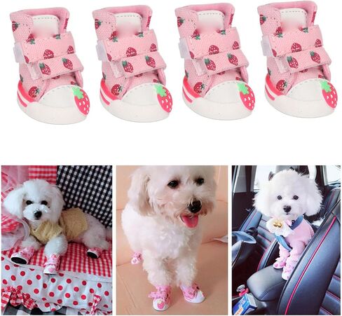 Dog Shoes, Strawberry Dog Boots, Slip Resistant Breathable Cute Puppy Dog Shoes for Small Dogs Teddy Bichon Pomeranian (QAS2) in Kuwait