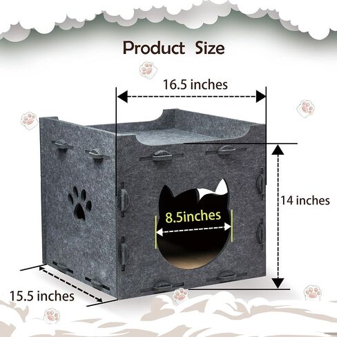KAQJW Detachable Felt Cat Bed Condo Shelter House for Indoor Use - Easy to Assemble, Durable and Warm Funnest - Cozy Shelter with Built-in Scratching Board and Bonus Cat Toys in Saudi Arabia