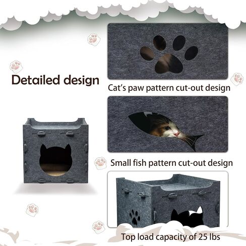 KAQJW Detachable Felt Cat Bed Condo Shelter House for Indoor Use - Easy to Assemble, Durable and Warm Funnest - Cozy Shelter with Built-in Scratching Board and Bonus Cat Toys in Saudi Arabia
