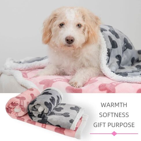 Dog Blankets 6 Pack Flannel Fleece Sherpa Puppy Throw Blankets Bulk 30x43 Inch Warm Sleeping Ultra Soft Bone Printed Plush Fluffy Paw Mat for Pet Couch Bed, Grey and Pink in Saudi Arabia