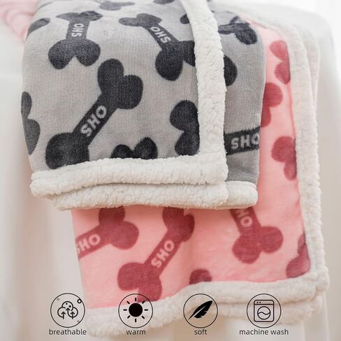 Dog Blankets 6 Pack Flannel Fleece Sherpa Puppy Throw Blankets Bulk 30x43 Inch Warm Sleeping Ultra Soft Bone Printed Plush Fluffy Paw Mat for Pet Couch Bed, Grey and Pink in Saudi Arabia