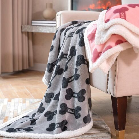Dog Blankets 6 Pack Flannel Fleece Sherpa Puppy Throw Blankets Bulk 30x43 Inch Warm Sleeping Ultra Soft Bone Printed Plush Fluffy Paw Mat for Pet Couch Bed, Grey and Pink in Saudi Arabia