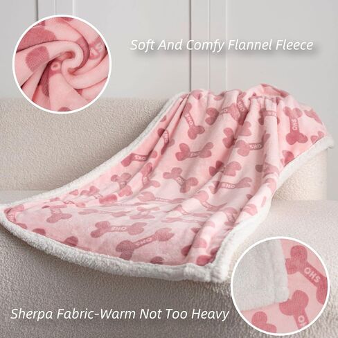 Dog Blankets 6 Pack Flannel Fleece Sherpa Puppy Throw Blankets Bulk 30x43 Inch Warm Sleeping Ultra Soft Bone Printed Plush Fluffy Paw Mat for Pet Couch Bed, Grey and Pink in Saudi Arabia