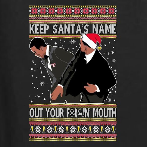 Shark & Hammer Will Chris Slap Award Show Keep Santa's Name Out Your Mouth Ugly Christmas Sweater Crewneck Sweatshirt, Kelly, Large in Saudi Arabia