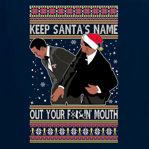 Shark & Hammer Will Chris Slap Award Show Keep Santa's Name Out Your Mouth Ugly Christmas Sweater Crewneck Sweatshirt, Kelly, Large in Saudi Arabia