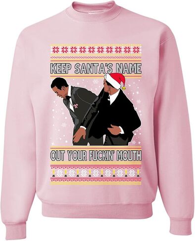 Shark & Hammer Will Chris Slap Award Show Keep Santa's Name Out Your Mouth Ugly Christmas Sweater Crewneck Sweatshirt, Kelly, Large in Saudi Arabia
