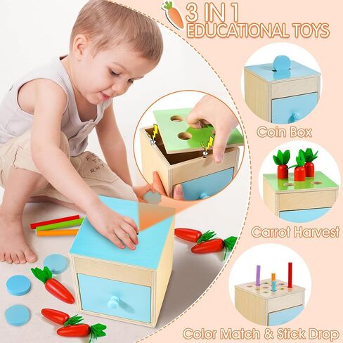 Montessori Toys for Babies 0-6 Months, 9 in 1 Learning Educational Sensory Toys for Newborn 0-3-6 Months, Includes High Contrast Cards, Baby Tissue Box Toy, Spinning Drum, Teether and More in Kuwait
