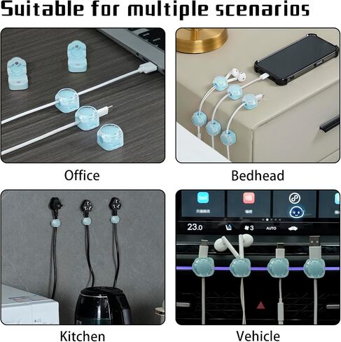 Magnetic Cable Organizer Set, 8 Pcs Easy Adhesion Desk & Wall Mount Holders for Mobile Phones and USB Cables, Perfect for Office, Kitchen, Car, and Bedside Use (Black) in Saudi Arabia