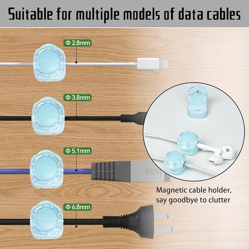 Magnetic Cable Organizer Set, 8 Pcs Easy Adhesion Desk & Wall Mount Holders for Mobile Phones and USB Cables, Perfect for Office, Kitchen, Car, and Bedside Use (Black) in Saudi Arabia