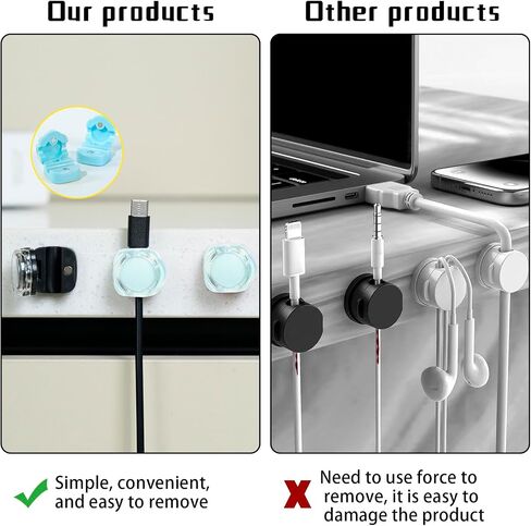 Magnetic Cable Organizer Set, 8 Pcs Easy Adhesion Desk & Wall Mount Holders for Mobile Phones and USB Cables, Perfect for Office, Kitchen, Car, and Bedside Use (Black) in Saudi Arabia