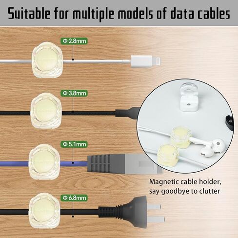 Magnetic Cable Organizer Set, 8 Pcs Easy Adhesion Desk & Wall Mount Holders for Mobile Phones and USB Cables, Perfect for Office, Kitchen, Car, and Bedside Use (Black) in Saudi Arabia
