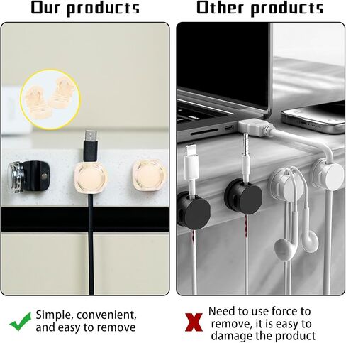 Magnetic Cable Organizer Set, 8 Pcs Easy Adhesion Desk & Wall Mount Holders for Mobile Phones and USB Cables, Perfect for Office, Kitchen, Car, and Bedside Use (Black) in Saudi Arabia