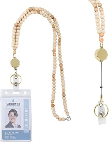 Lanyards for ID Badges and Keys Natural Stone Beaded Office Worker with ID Holder Lanyards for Women Retractable Beaded Keychain Lanyard Cute Lanyards, Blue in Saudi Arabia