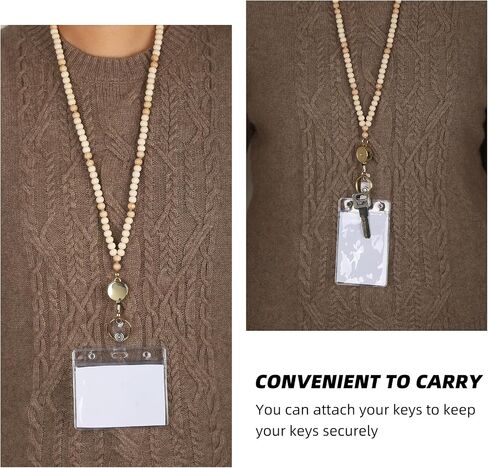 Lanyards for ID Badges and Keys Natural Stone Beaded Office Worker with ID Holder Lanyards for Women Retractable Beaded Keychain Lanyard Cute Lanyards, Blue in Saudi Arabia