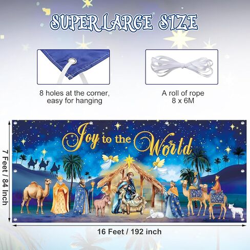 16 × 7FT عيد الميلاد المهد باب المرآب يغطي الزينة فرحة كبيرة للعالم ليلة المقدسة مشهد المهد راية يسوع عيد ميلاد باب المرآب خلفية للشتاء في الهواء الطلق عطلة عيد الميلاد حزب اللوازم in Kuwait