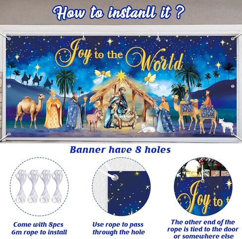 16 × 7FT عيد الميلاد المهد باب المرآب يغطي الزينة فرحة كبيرة للعالم ليلة المقدسة مشهد المهد راية يسوع عيد ميلاد باب المرآب خلفية للشتاء في الهواء الطلق عطلة عيد الميلاد حزب اللوازم in Kuwait
