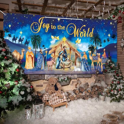 16 × 7FT عيد الميلاد المهد باب المرآب يغطي الزينة فرحة كبيرة للعالم ليلة المقدسة مشهد المهد راية يسوع عيد ميلاد باب المرآب خلفية للشتاء في الهواء الطلق عطلة عيد الميلاد حزب اللوازم in Kuwait