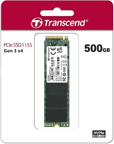 Transcend 500GB MTE115S NVMe SSD داخلي - Gen3 x4 PCIe M.2 2280، حتى 3,200 ميجابايت/ثانية - TS500GMTE115S in Saudi Arabia