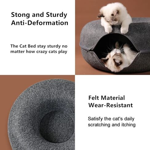 DOMISL Cat Caves,20inch Large Cat Tunnel,Cave Cat Beds Felt Tunnel,Zipper Design Cat Tunnel Bed for Fun, Cat House for Winter-Grey in Saudi Arabia