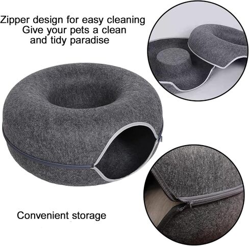 DOMISL Cat Caves,20inch Large Cat Tunnel,Cave Cat Beds Felt Tunnel,Zipper Design Cat Tunnel Bed for Fun, Cat House for Winter-Grey in Saudi Arabia