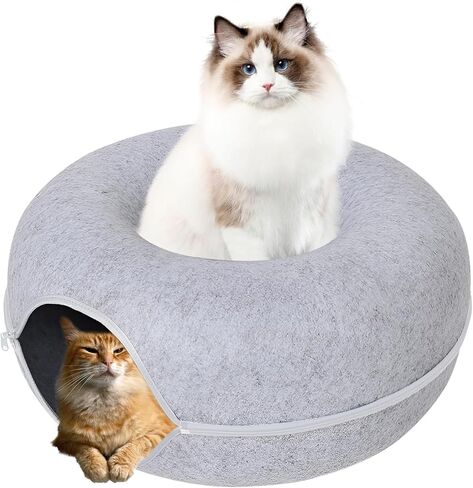 DOMISL Cat Caves,20inch Large Cat Tunnel,Cave Cat Beds Felt Tunnel,Zipper Design Cat Tunnel Bed for Fun, Cat House for Winter-Grey in Saudi Arabia