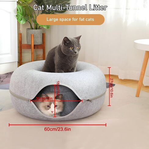 DOMISL Cat Caves,20inch Large Cat Tunnel,Cave Cat Beds Felt Tunnel,Zipper Design Cat Tunnel Bed for Fun, Cat House for Winter-Grey in Saudi Arabia