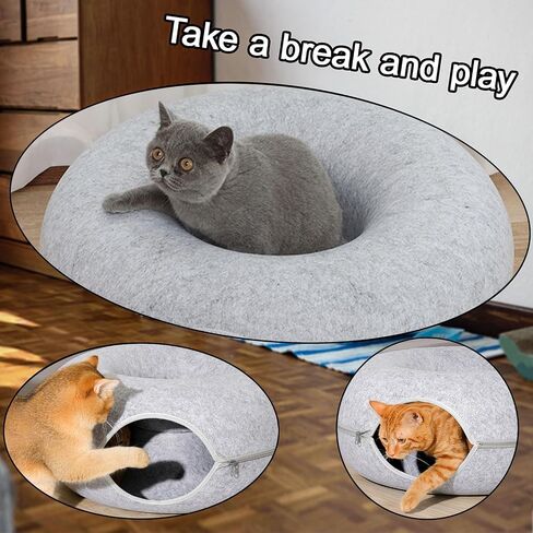 DOMISL Cat Caves,20inch Large Cat Tunnel,Cave Cat Beds Felt Tunnel,Zipper Design Cat Tunnel Bed for Fun, Cat House for Winter-Grey in Saudi Arabia