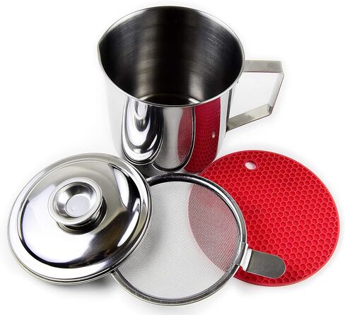 Bacon Grease Fat and Cooking Oil Stainless Steel Storage Container with Mesh Filter Screen Strainer 1.25 Liter 5 Cups in Saudi Arabia