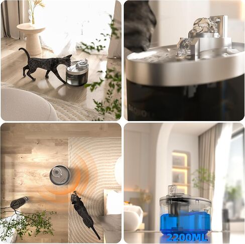 Wireless Cat Water Fountain,74oz/2.2L Battery Operated Pet Drinking Bowl Automatic Induction Dog Water Dispenser with Faucet for Large,Small Pet in Saudi Arabia
