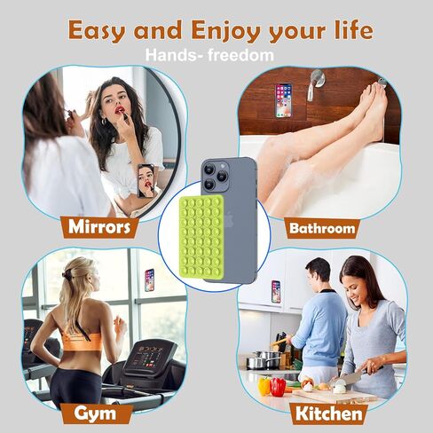 Double Sided Silicone Suction Phone Holder Mount, Silicon Phone Accessory for iPhone and Android, Hands-Free Mirror Shower Phone Holder, TikTok Videos and Selfies (Green, 1PCS) in Saudi Arabia