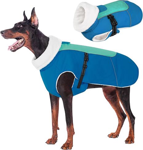 Winter Dog Coat, Thick Fleece Lined Turtleneck Dog Jacket Reflective Dog Coats for Small Medium Large Dogs, Adjustable Windproof Dog Snow Jackets with Leash Hole for Cold Weather in Saudi Arabia