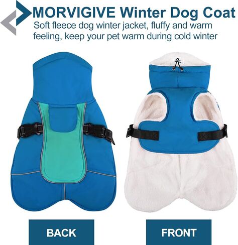 Winter Dog Coat, Thick Fleece Lined Turtleneck Dog Jacket Reflective Dog Coats for Small Medium Large Dogs, Adjustable Windproof Dog Snow Jackets with Leash Hole for Cold Weather in Saudi Arabia