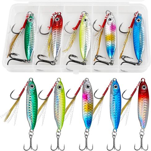 Saltwater Jigs Fishing Lures Fishing Spoons Fishing Jigs Shiny with Ultra-Sharp Hooks Lead Fish Metal Jig Spoon Lure Jigging Lure for Tuna Salmon Grouper Bass Fishing Sea Fishing in Kuwait