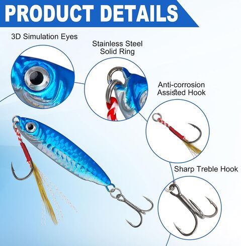 Saltwater Jigs Fishing Lures Fishing Spoons Fishing Jigs Shiny with Ultra-Sharp Hooks Lead Fish Metal Jig Spoon Lure Jigging Lure for Tuna Salmon Grouper Bass Fishing Sea Fishing in Kuwait