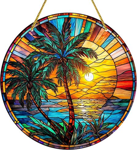 Stained Acrylic Window Hanging - 1Pcs Lighthouse Theme Round Acrylic Window Hanging Stained Sun Catcher for Indoor Outdoor Decor, Garden Decoration or Housewarming Gift in Saudi Arabia