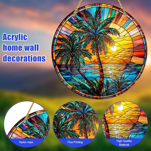 Stained Acrylic Window Hanging - 1Pcs Lighthouse Theme Round Acrylic Window Hanging Stained Sun Catcher for Indoor Outdoor Decor, Garden Decoration or Housewarming Gift in Saudi Arabia