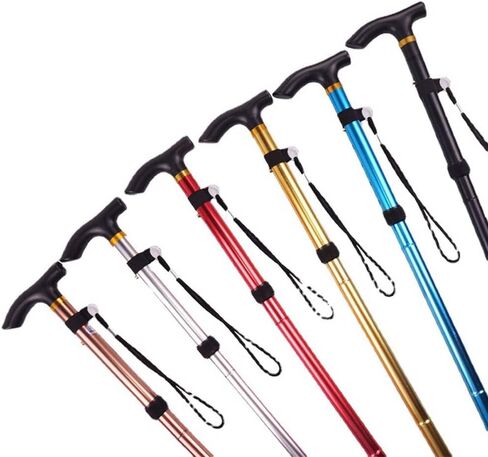 Aluminum Alloy Walking Sticks Trekking Poles Hiking Cane Foldable Hiking Stick Anti-Slip Cane for Elderly Length Adjustable Walking Stick Cane for Elderly in Kuwait
