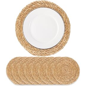 Round Woven Placemats Set of 10, 12" Boho Rattan Placemats Natural Hand-Woven Water Hyacinth Placemats, Farmhouse Weave Place Mats, Rustic Braided Wicker Table Mats for Dining Table,Home,Wedding