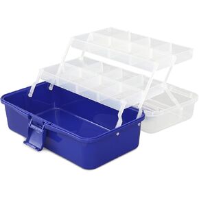 Magshion 3-Layer Portable Fishing Tackle Box with Handle, Waterproof Plastic Storage Organizer Tool Box with Adjustable Dividers for Hardware, Beads, Art Craft, Sewing (12.5-Inch, Blue)