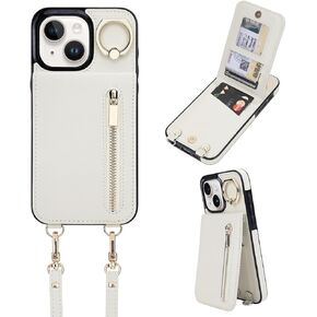 uCOLOR for iPhone 15 Pro Max Wallet Case with Card Holders for Women, Crossbody Zipper Protective Leather Case with Strap Wrist Ring RFID Protective 6.7" (Beige, iPhone 15 Pro Max 6.7")