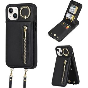 uCOLOR for iPhone 12/13 Pro Max 6.7" Wallet Case with Card Holders for Women, Crossbody Zipper Leather Case with Strap Wrist Ring RFID Protective Kickstand Designed (White)