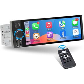 Single Din Touchscreen Radio with CarPlay: Bluetooth Car Stereo Android Auto - 6.5 Inch IPS Display Phonelink GPS Navigation Voice Control AM FM Type-C Charge Dual USB AUX SWC Video Audio Output