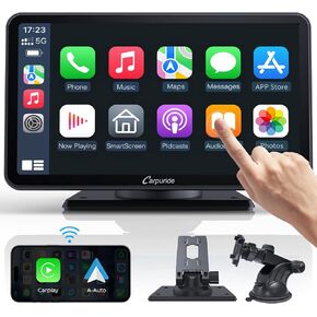 Carpuride W703 Wireless CarPlay for Apple CarPlay & Android Auto, 7" IPS Portable Car Audio Receivers with 4K Front and 1080P Backup Cam, Loop Recording/Mirror Link/Light & G-Sensor/Siri/Navigation/FM
