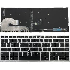 Laptop Replacement US Layout with Backlit with Pointer Keyboard for HP EliteBook 840 G5 846 G5 745 G5 US Silver Frame