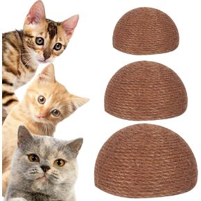 PowerKing Replacement Cat Scratching Post Caps, 3 Pieces Natural Sisal Mushroom Caps Cat Scratch Post Refill Parts for Refurbishment Decoration (Brown)