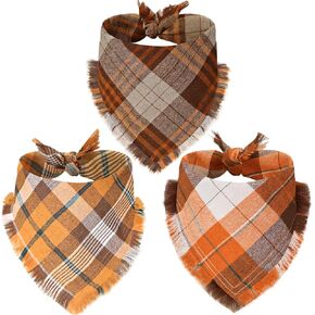 Fall Dog Bandanas Costumes 3 Pack Thanksgiving Dog Bandanas with Tassels Edges Classic Plaid Adjustable Triangle Dog Bandanas Accessories Scarf for Small Medium Large Dogs Pets